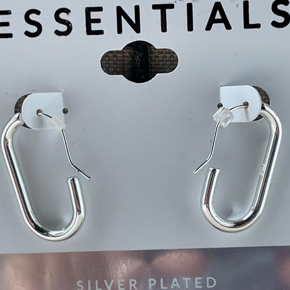 Essentials Women Earrings Hoop Silver Plated Silver tone Ear Jewelry New $40